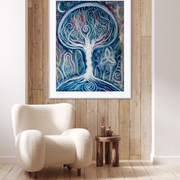 Goddess Tree Art Print of Oil Painting Celtic standing stones spiral whimsical - Picture 2 of 6